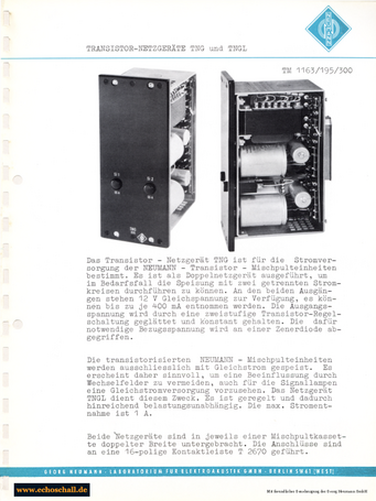 Neumann Prospekt TNG TNGL Netzteile 1963 deutsch