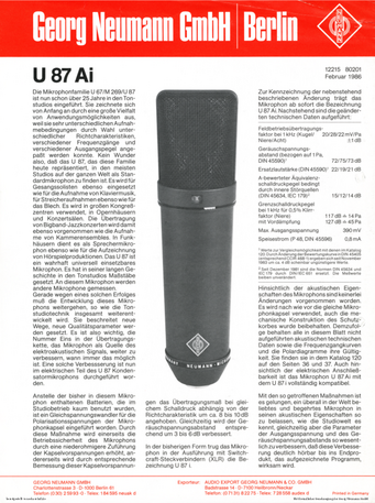 Neumann Prospekt U87Ai Markteinfuehrung 1986