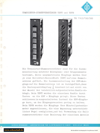 Neumann Prospekt TSVT TSVR Summierverstärker 1963 deutsch