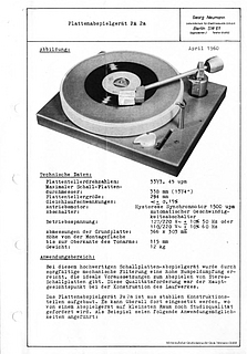 Neumann PA2A Prospekt Schallplattenabspielgerät 1960 deutsch 