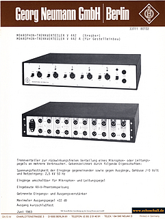 Neumann Prospekt V442 Mikrofonsplitter 1983 deutsch