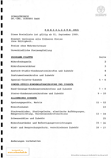 Schoeps Preisliste Mikrofone 1989 deutsch
