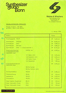 Roland Preisliste Synthesizer Synthesizerstudio Bonn 1978 deutsch