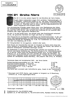 Schoeps Prospekt MK21 Kapsel Breite Niere 1988 deutsch