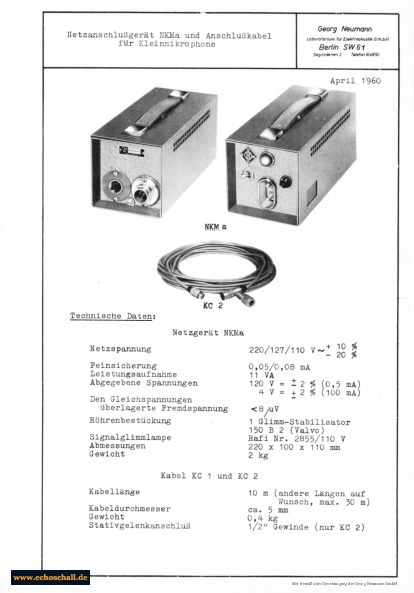Neumann Prospekt NKMa Netzteil KM53 KM54 KM56 1960 deutsch