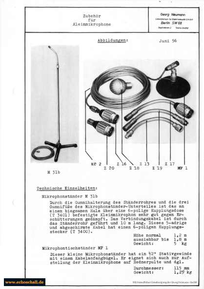 Neumann Prospekt Zubehör Kleinmembranmikrofone 1956 deutsch 