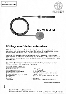 Schoeps Prospekt BLM03C Kleingrenzfächenmikrofon 1986 deutsch