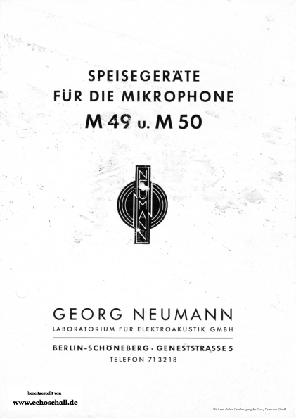 Neumann Prospekt N48 N49 B9 Netzteile für M49 M50 deutsch