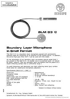 Schoeps Brochure BLM03C Boundary Layer Microphone in small Format 1986 english