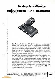 Sennheiser Labor W Prospekt DM2 (MD2) Mikrofon 1949 deutsch