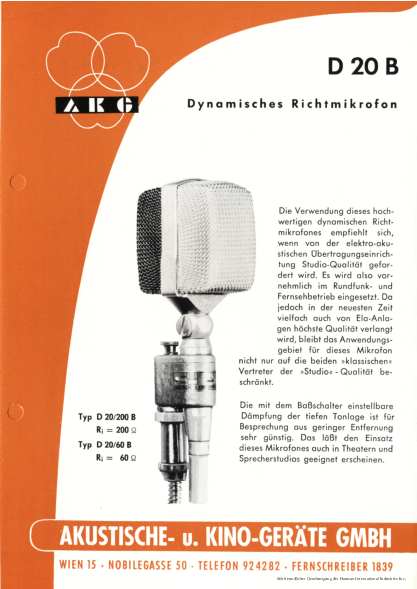AKG Prospekt D20B Mikrofon 1958 deutsch