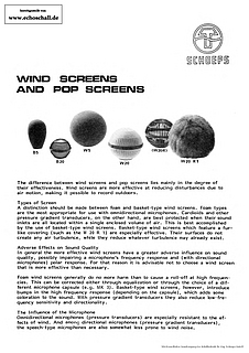 Schoeps Brochure Wind Screens and Pop Screens 1988 english