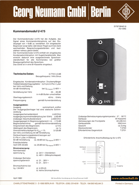 Neumann Prospekt U475 Kommandomodul 1980 deutsch