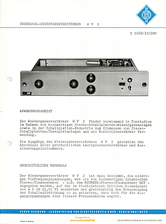 Neumann Prospekt WV2 WV2a Zweikanal-Wiedergabeverstärker 1960 deutsch