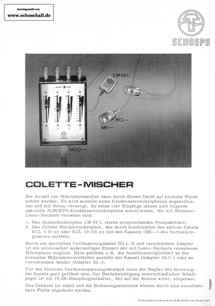 Schoeps Prospekt MCQ Colette-Mischer 1977 deutsch