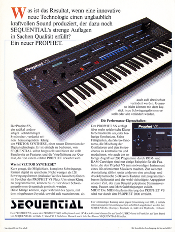 Sequential Prospekt Prophet VS Synthesizer 1986 deutsch