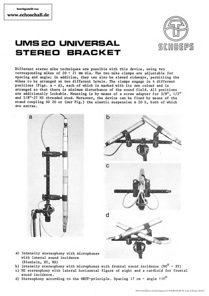 Schoeps Brochure UMS20 Stereo Bar 1979 english