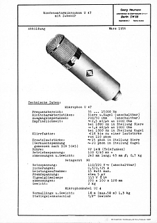 Neumann Prospekt U47 Tube Mic 1956 deutsch 