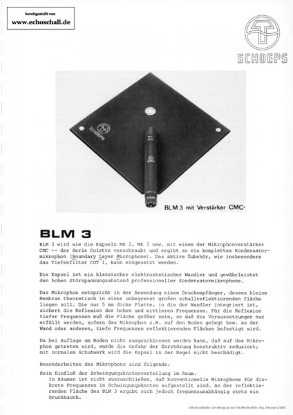 Schoeps Prospekt BLM3 Grenzfächenkapsel 1983 deutsch