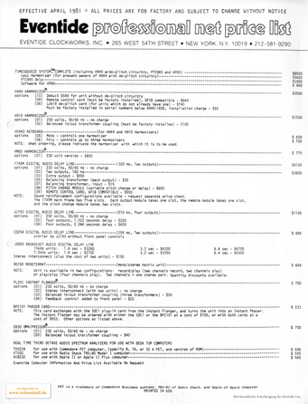 Eventide Price List 1981 english