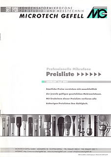 Microtech Gefell Preisliste Mikrofone 2001 deutsch
