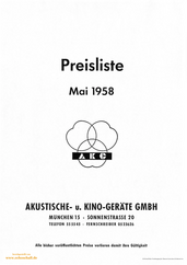 AKG Preisliste Mikrofone 1958 deutsch