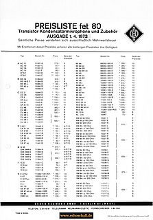 Neumann Preisliste fet80 Mikrofone 1973 deutsch