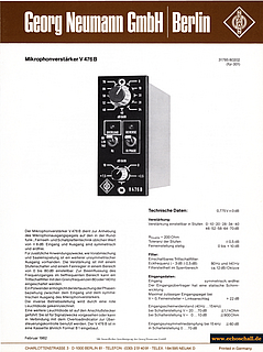Neumann Prospekt V476B Mikrofonverstärker Mic Preamp 1982 deutsch