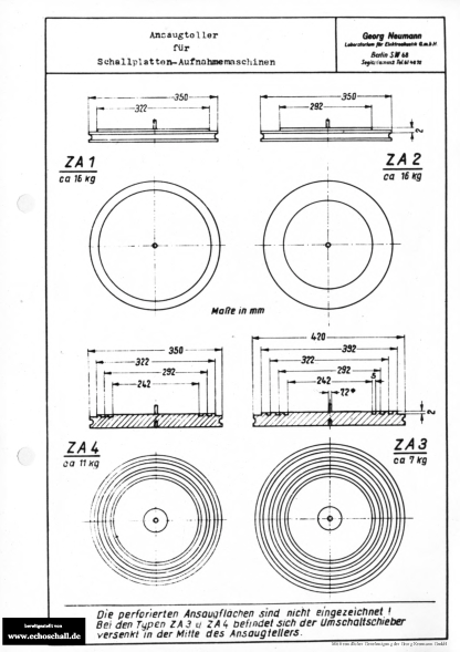Neumann Prospekt Ansaugteller für Schallplatten-Aufnahmemaschinen deutsch