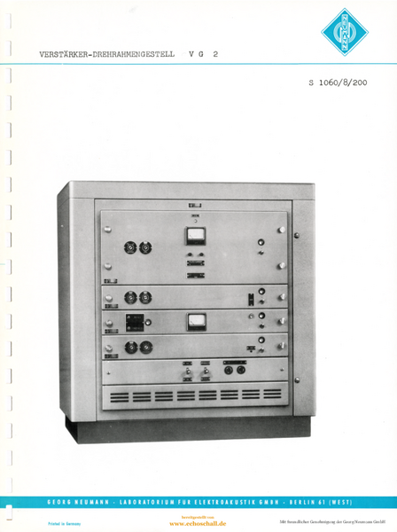 Neumann Prospekt VG2 Verstärkergestell 1960 deutsch